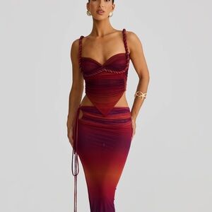 Melani Iana Top Tank Braided strap sleeves pink orange sunset colors mesh